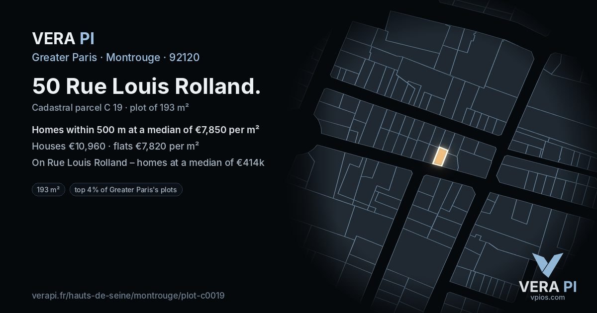 50 Rue Louis Rolland, Montrouge at night – the plot lit, the parcels around coloured by the prices near them