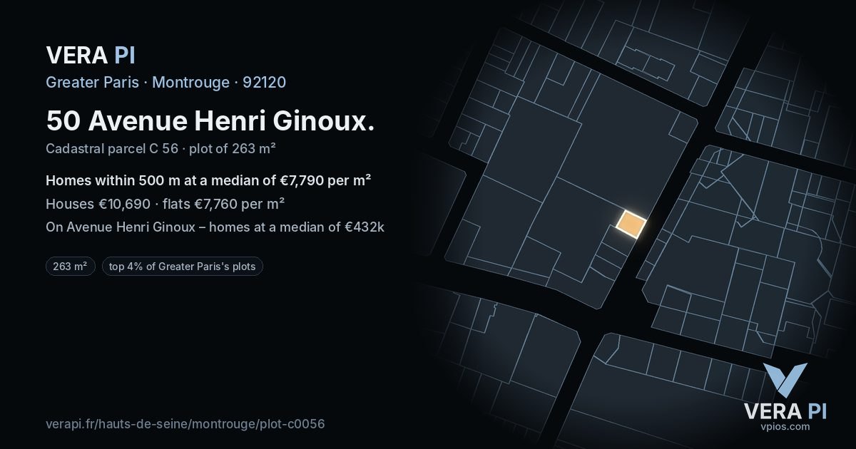 50 Avenue Henri Ginoux, Montrouge at night – the plot lit, the parcels around coloured by the prices near them
