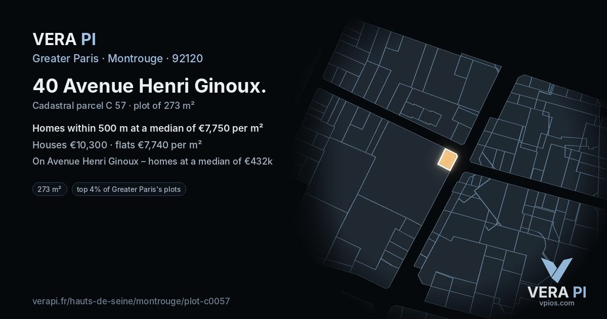 40 Avenue Henri Ginoux, Montrouge at night – the plot lit, the parcels around coloured by the prices near them