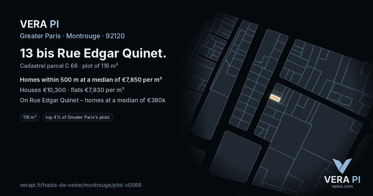 13 bis Rue Edgar Quinet, Montrouge at night – the plot lit, the parcels around coloured by the prices near them