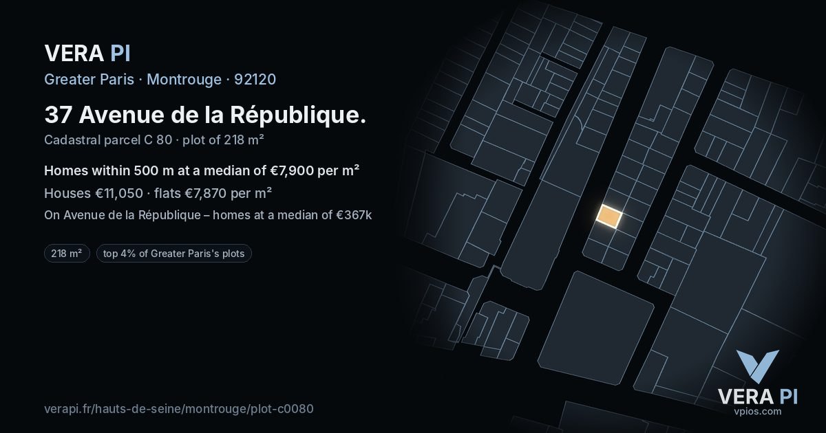 37 Avenue de la République, Montrouge at night – the plot lit, the parcels around coloured by the prices near them