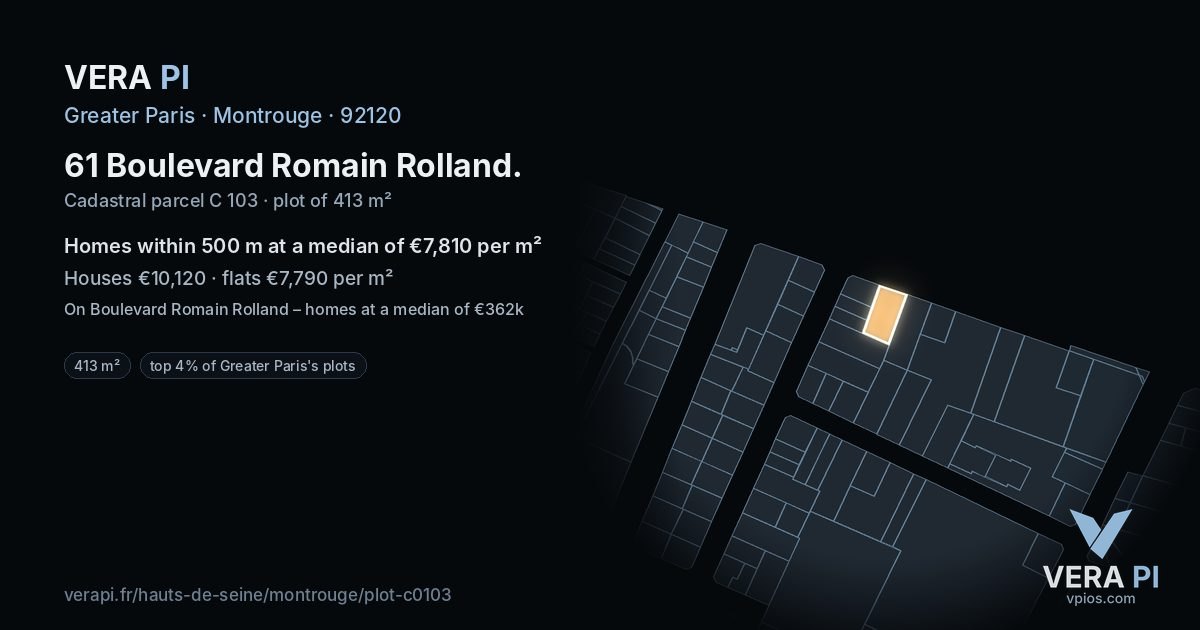 61 Boulevard Romain Rolland, Montrouge at night – the plot lit, the parcels around coloured by the prices near them