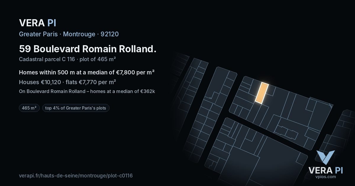59 Boulevard Romain Rolland, Montrouge at night – the plot lit, the parcels around coloured by the prices near them