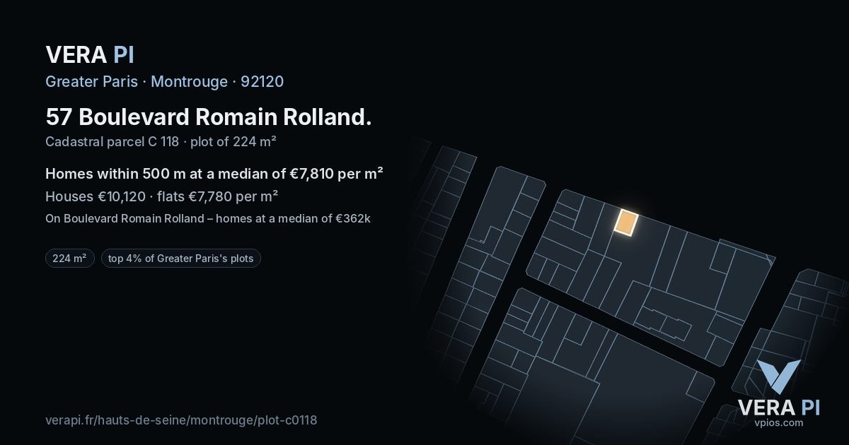 57 Boulevard Romain Rolland, Montrouge at night – the plot lit, the parcels around coloured by the prices near them