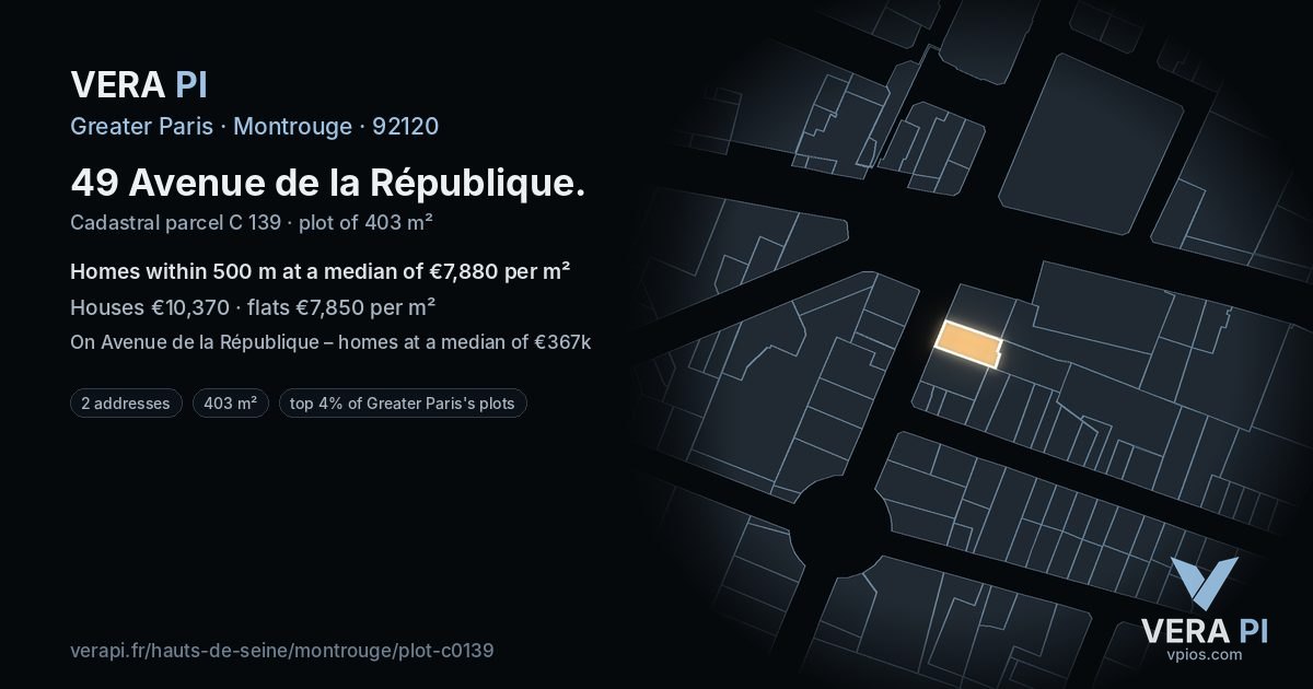 49 Avenue de la République, Montrouge at night – the plot lit, the parcels around coloured by the prices near them