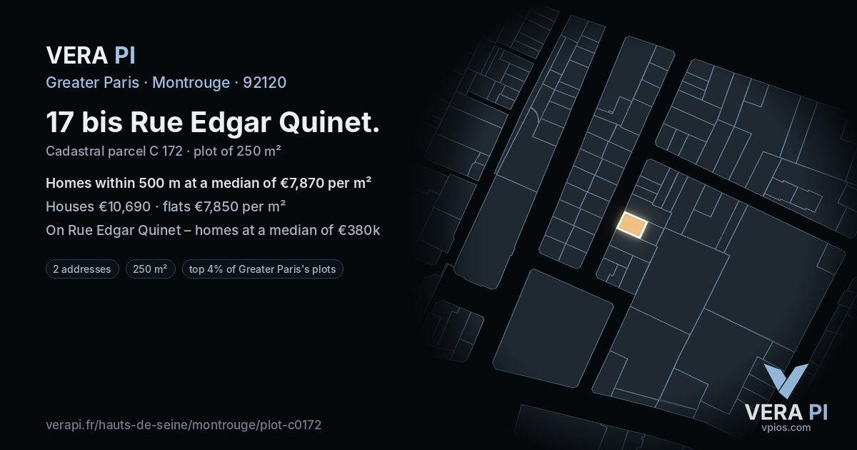 17 bis Rue Edgar Quinet, Montrouge at night – the plot lit, the parcels around coloured by the prices near them