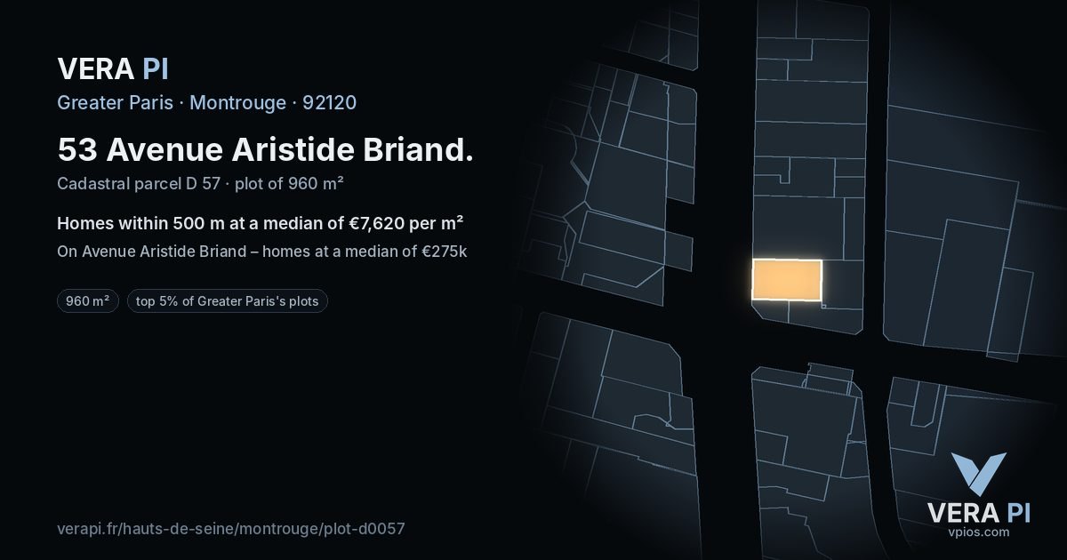 53 Avenue Aristide Briand, Montrouge at night – the plot lit, the parcels around coloured by the prices near them