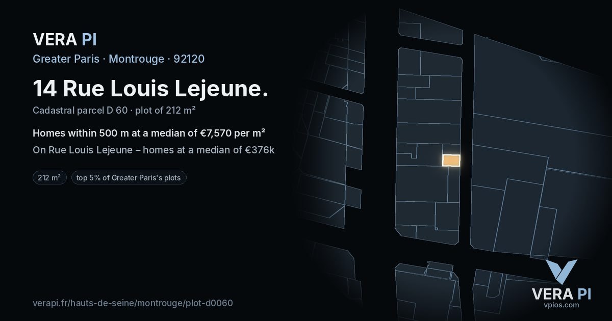 14 Rue Louis Lejeune, Montrouge at night – the plot lit, the parcels around coloured by the prices near them