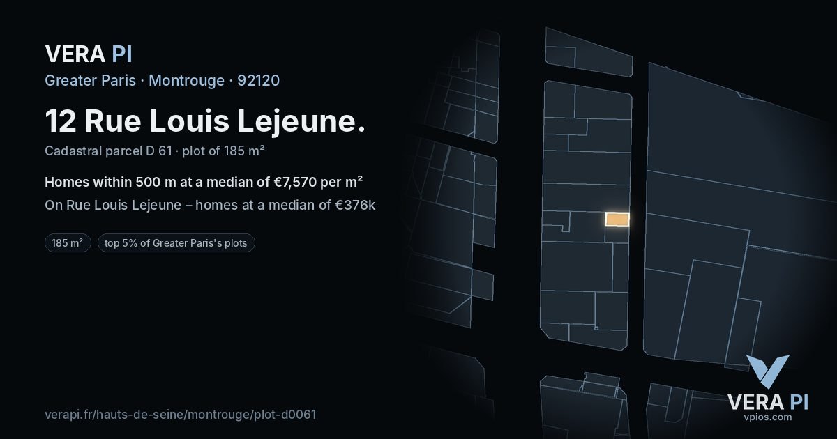12 Rue Louis Lejeune, Montrouge at night – the plot lit, the parcels around coloured by the prices near them