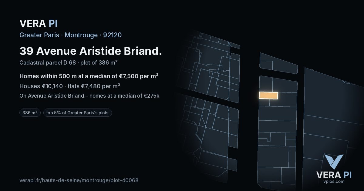 39 Avenue Aristide Briand, Montrouge at night – the plot lit, the parcels around coloured by the prices near them