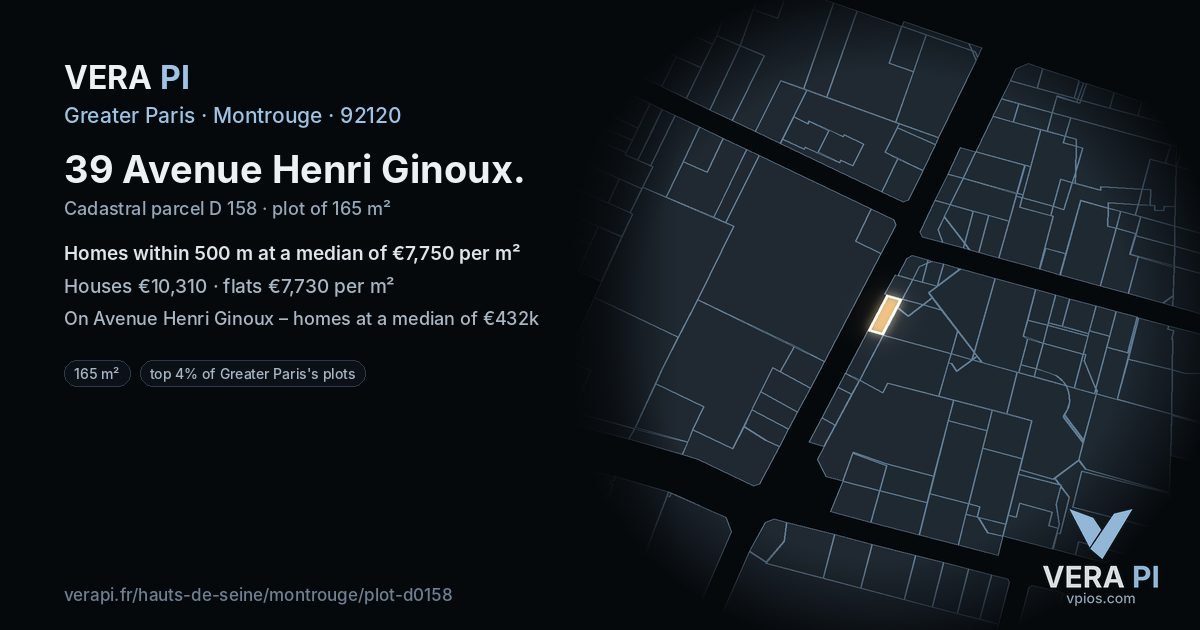 39 Avenue Henri Ginoux, Montrouge at night – the plot lit, the parcels around coloured by the prices near them