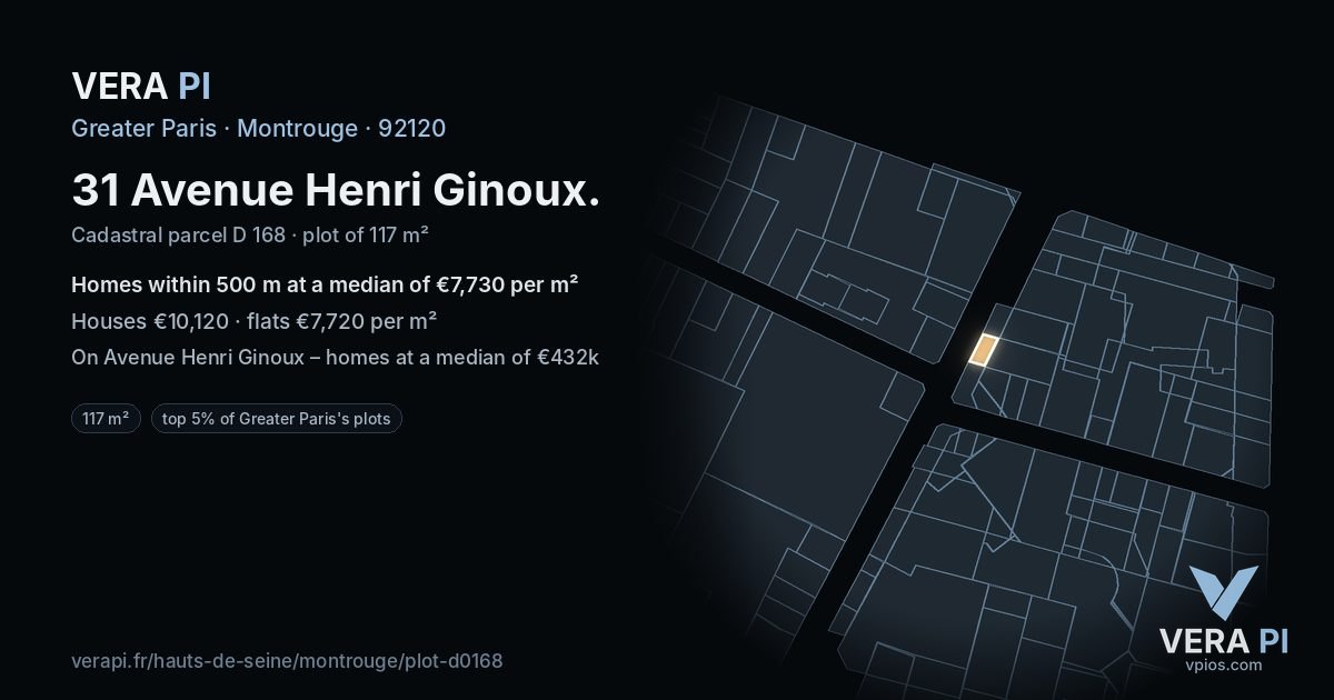 31 Avenue Henri Ginoux, Montrouge at night – the plot lit, the parcels around coloured by the prices near them