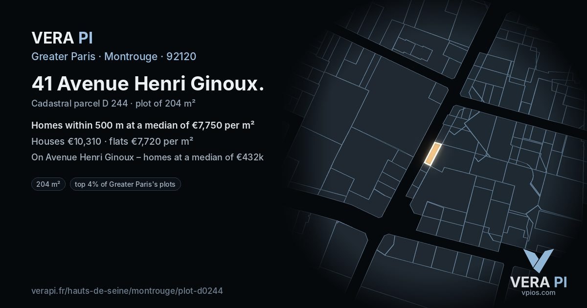 41 Avenue Henri Ginoux, Montrouge at night – the plot lit, the parcels around coloured by the prices near them