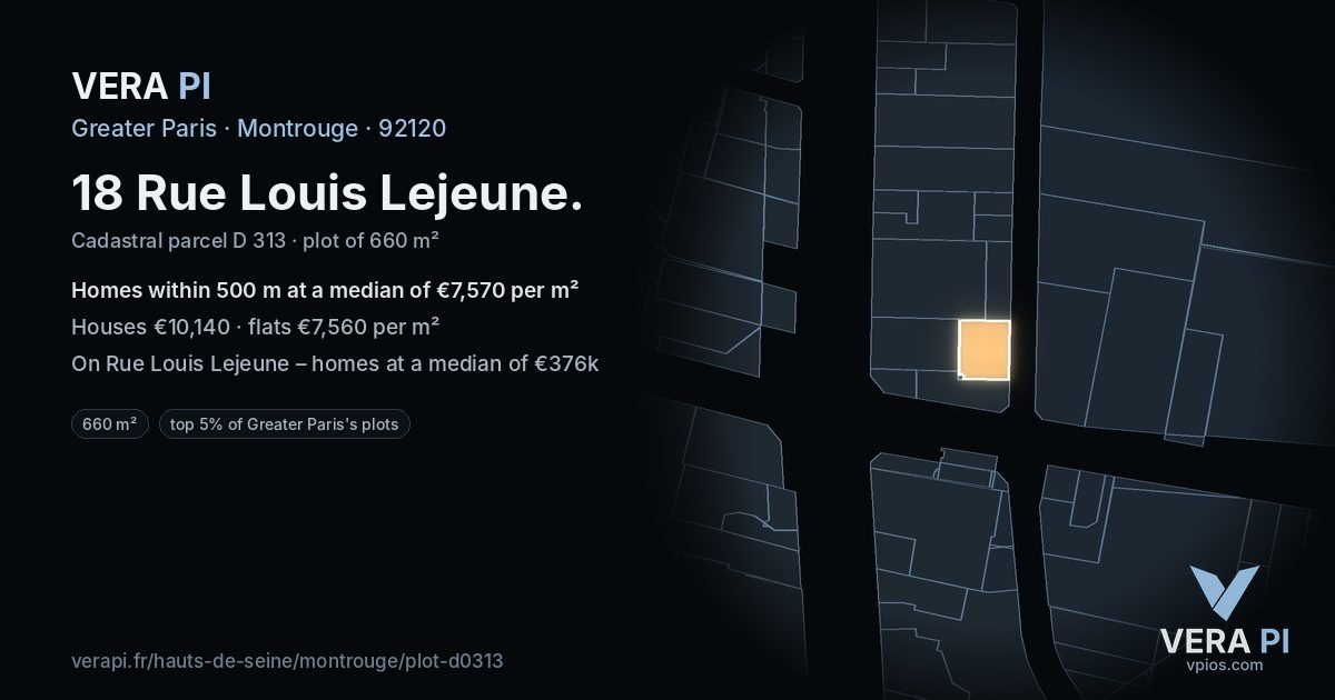 18 Rue Louis Lejeune, Montrouge at night – the plot lit, the parcels around coloured by the prices near them