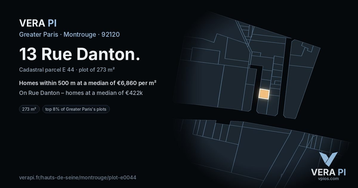 13 Rue Danton, Montrouge at night – the plot lit, the parcels around coloured by the prices near them