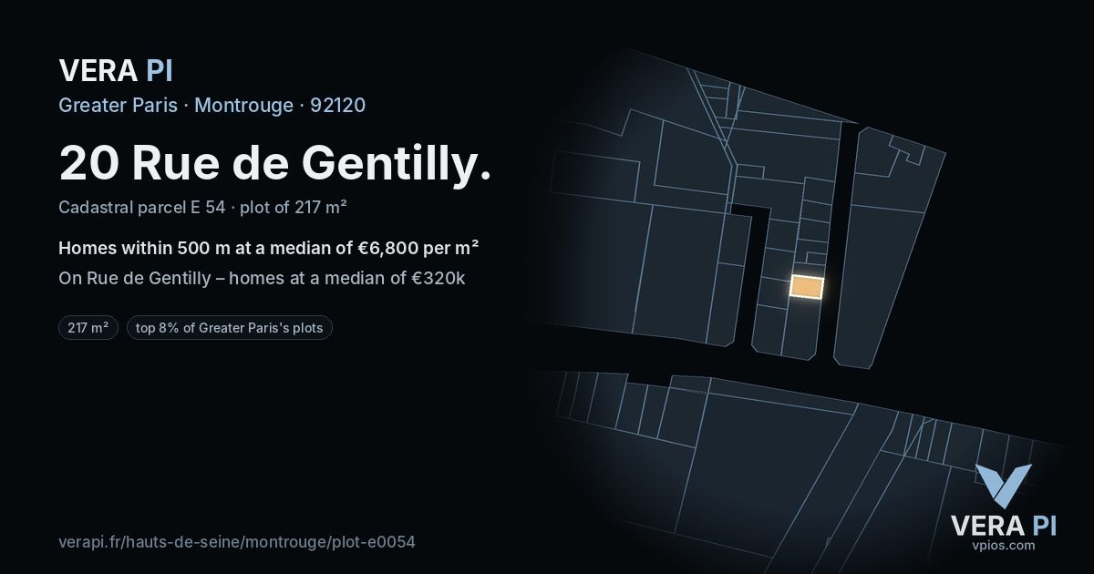 20 Rue de Gentilly, Montrouge at night – the plot lit, the parcels around coloured by the prices near them