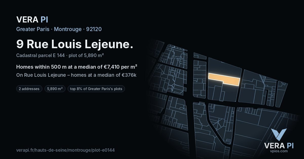 9 Rue Louis Lejeune, Montrouge at night – the plot lit, the parcels around coloured by the prices near them