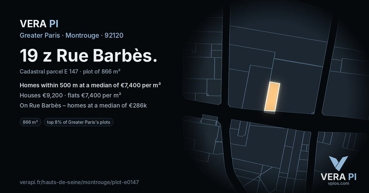 19 z Rue Barbès, Montrouge at night – the plot lit, the parcels around coloured by the prices near them
