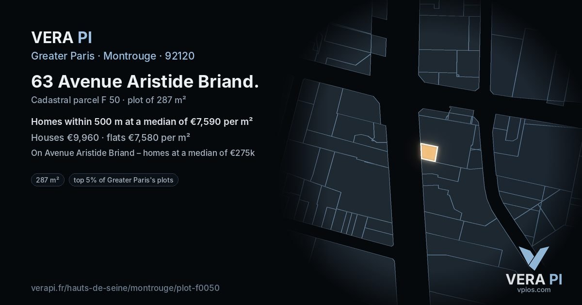 63 Avenue Aristide Briand, Montrouge at night – the plot lit, the parcels around coloured by the prices near them