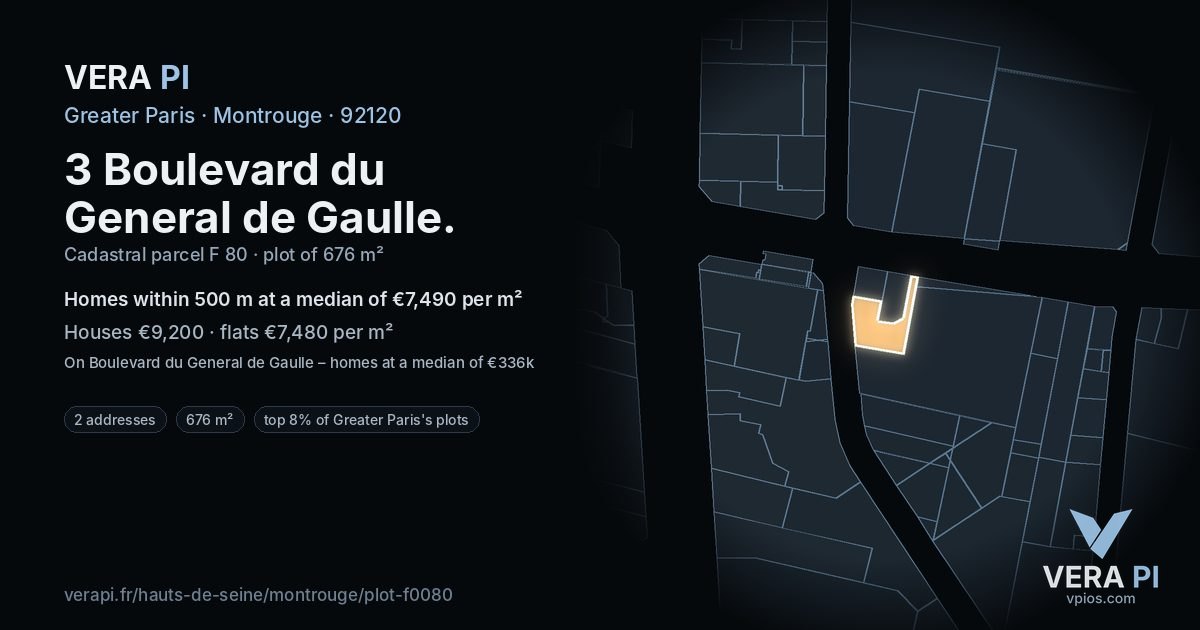 3 Boulevard du General de Gaulle, Montrouge at night – the plot lit, the parcels around coloured by the prices near them
