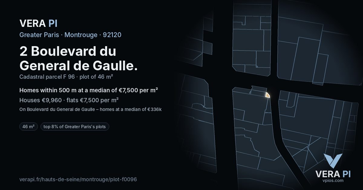 2 Boulevard du General de Gaulle, Montrouge at night – the plot lit, the parcels around coloured by the prices near them