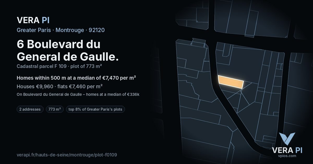 6 Boulevard du General de Gaulle, Montrouge at night – the plot lit, the parcels around coloured by the prices near them