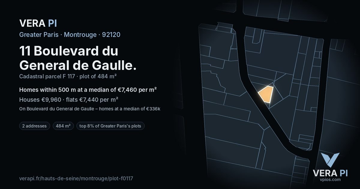 11 Boulevard du General de Gaulle, Montrouge at night – the plot lit, the parcels around coloured by the prices near them