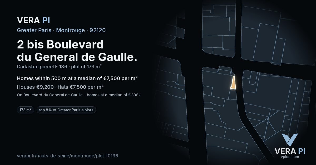 2 bis Boulevard du General de Gaulle, Montrouge at night – the plot lit, the parcels around coloured by the prices near them