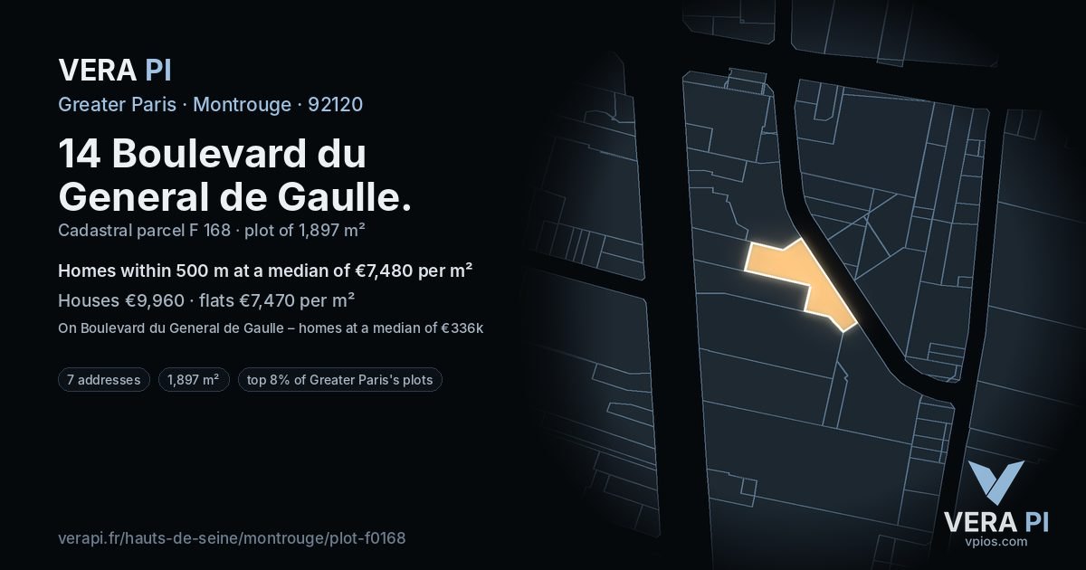 14 Boulevard du General de Gaulle, Montrouge at night – the plot lit, the parcels around coloured by the prices near them