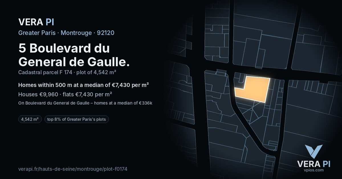 5 Boulevard du General de Gaulle, Montrouge at night – the plot lit, the parcels around coloured by the prices near them