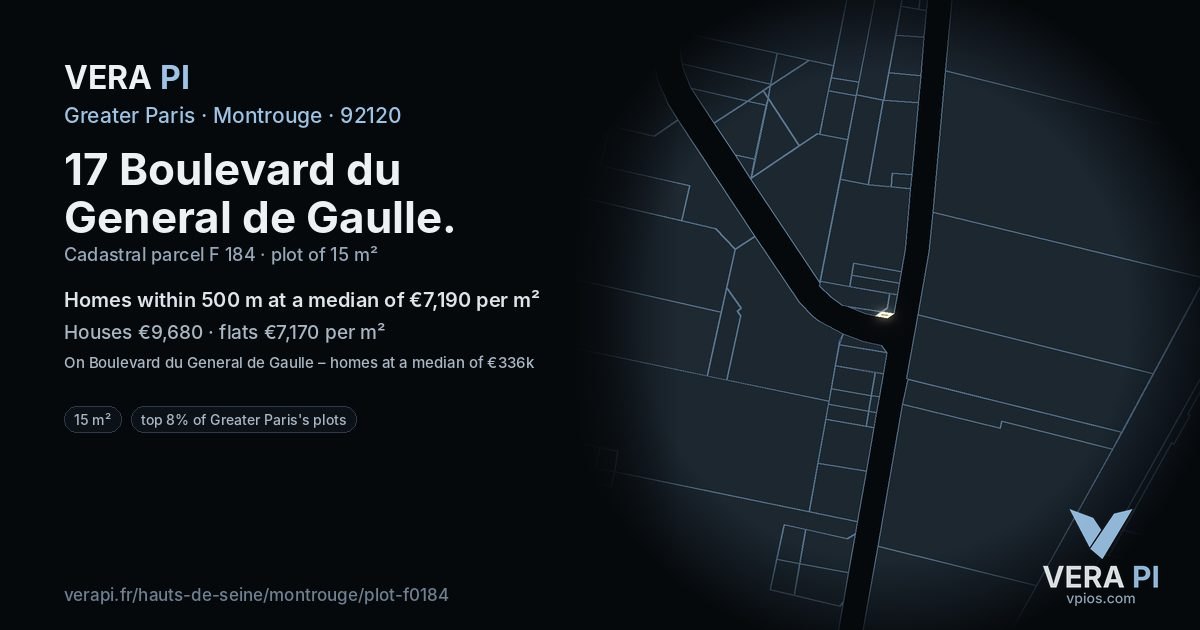 17 Boulevard du General de Gaulle, Montrouge at night – the plot lit, the parcels around coloured by the prices near them