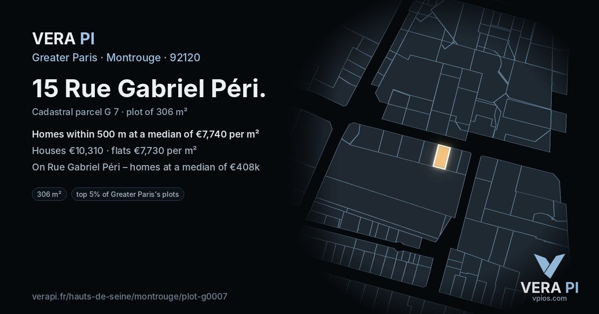 15 Rue Gabriel Péri, Montrouge at night – the plot lit, the parcels around coloured by the prices near them