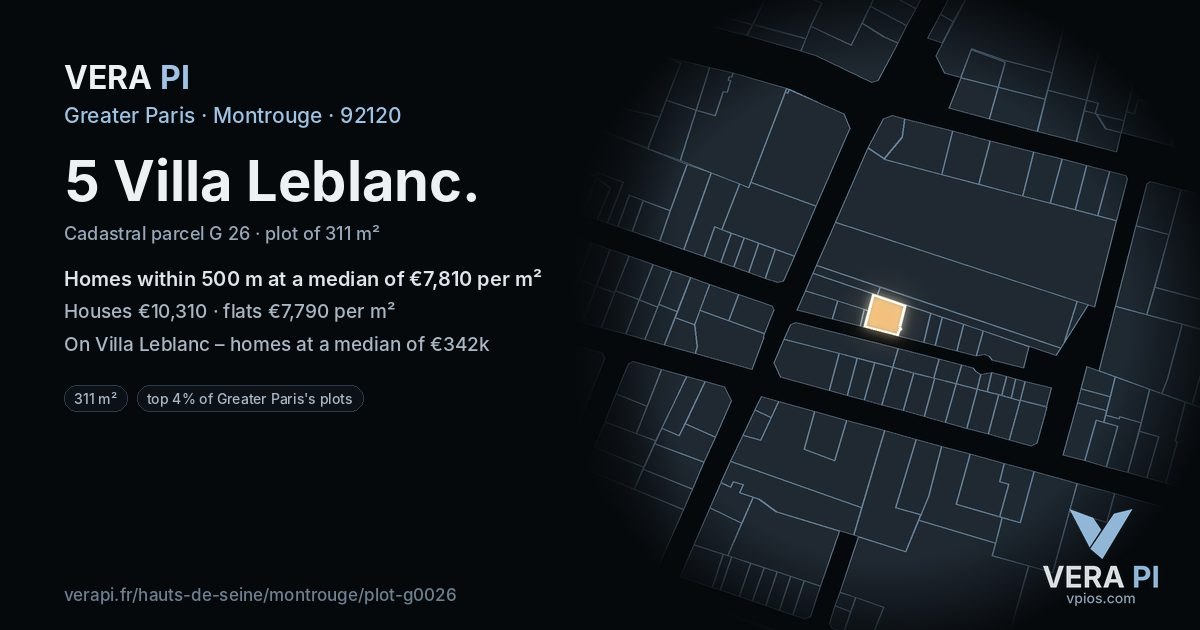 5 Villa Leblanc, Montrouge at night – the plot lit, the parcels around coloured by the prices near them