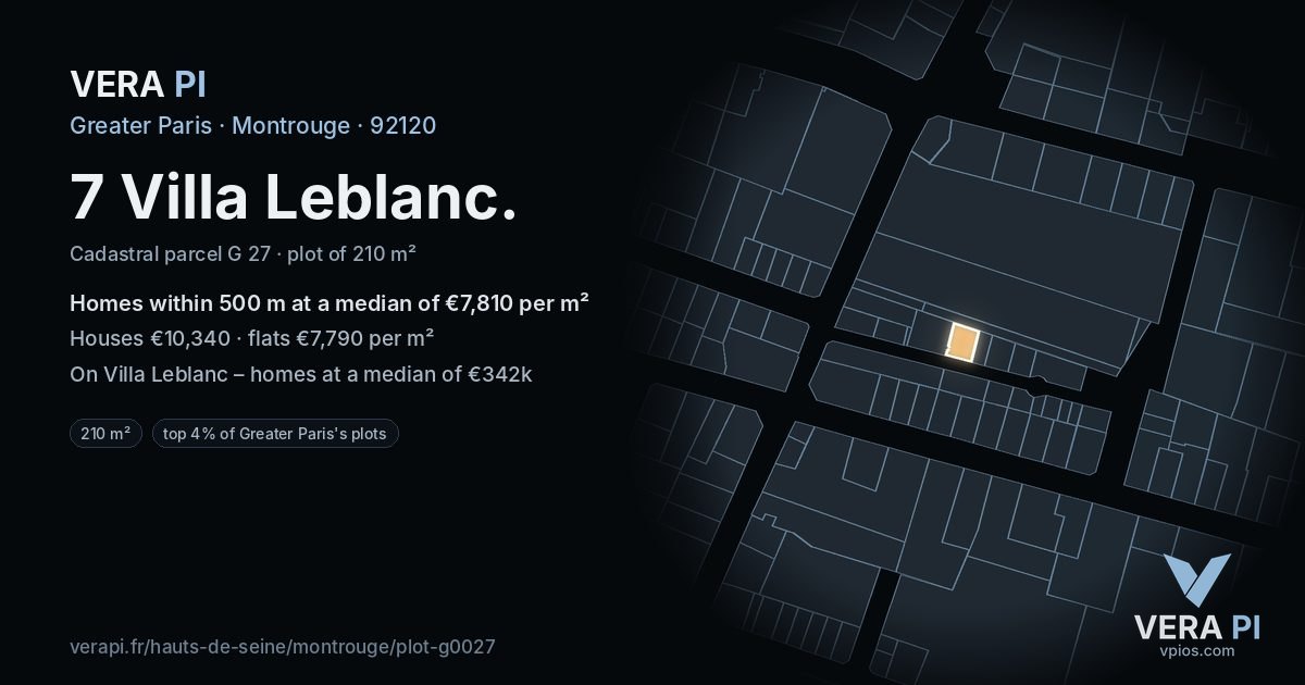7 Villa Leblanc, Montrouge at night – the plot lit, the parcels around coloured by the prices near them