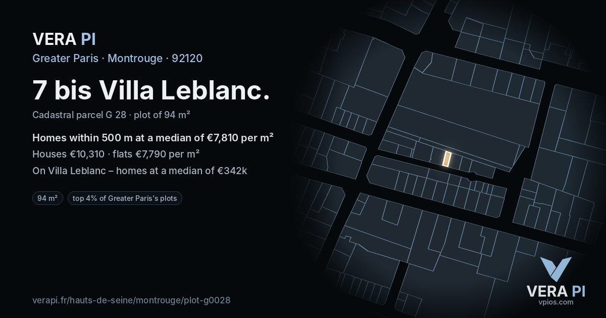 7 bis Villa Leblanc, Montrouge at night – the plot lit, the parcels around coloured by the prices near them