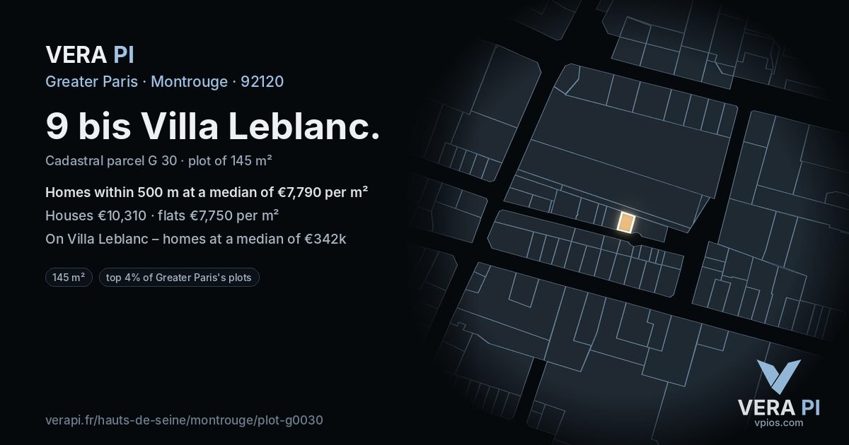 9 bis Villa Leblanc, Montrouge at night – the plot lit, the parcels around coloured by the prices near them