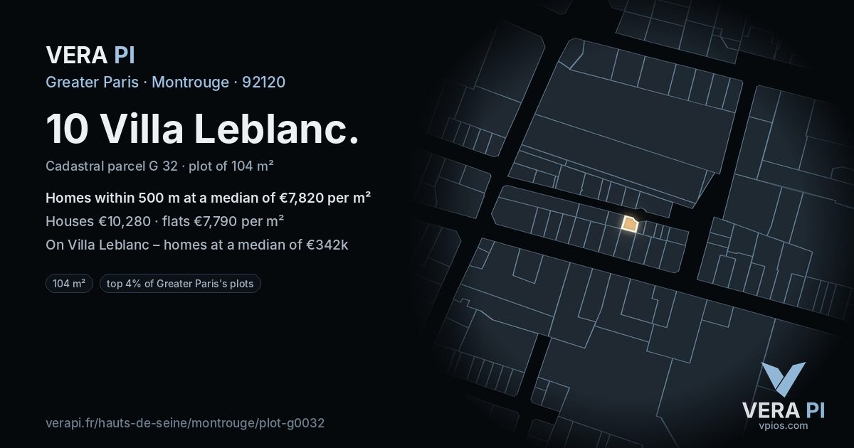 10 Villa Leblanc, Montrouge at night – the plot lit, the parcels around coloured by the prices near them
