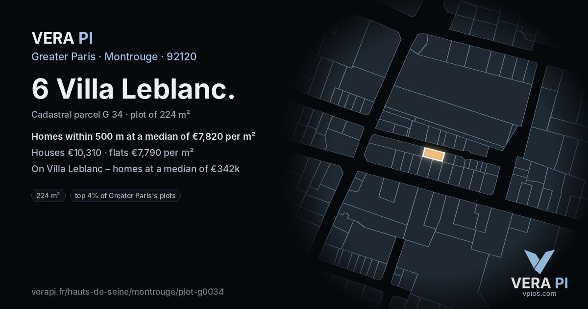 6 Villa Leblanc, Montrouge at night – the plot lit, the parcels around coloured by the prices near them