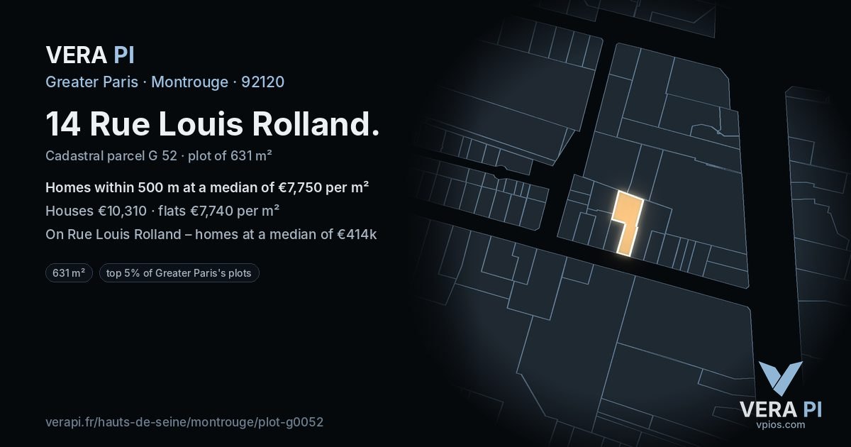 14 Rue Louis Rolland, Montrouge at night – the plot lit, the parcels around coloured by the prices near them