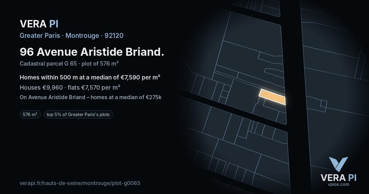 96 Avenue Aristide Briand, Montrouge at night – the plot lit, the parcels around coloured by the prices near them