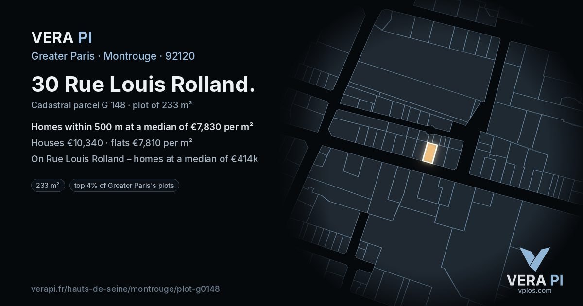 30 Rue Louis Rolland, Montrouge at night – the plot lit, the parcels around coloured by the prices near them