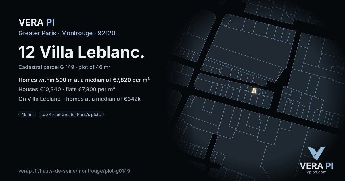 12 Villa Leblanc, Montrouge at night – the plot lit, the parcels around coloured by the prices near them