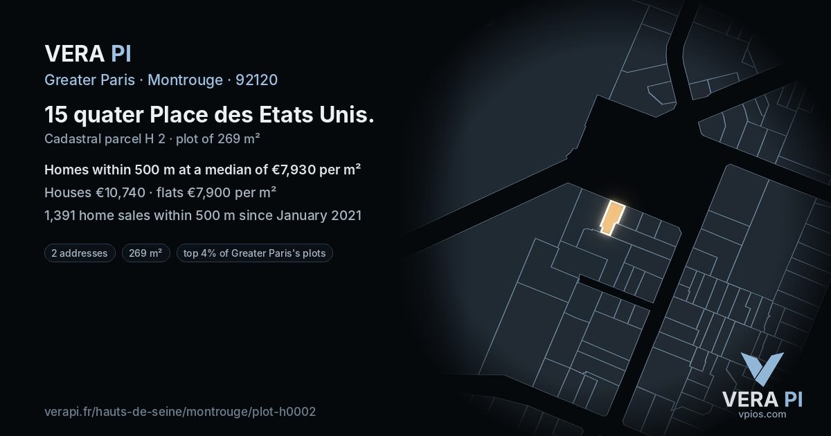 15 quater Place des Etats Unis, Montrouge at night – the plot lit, the parcels around coloured by the prices near them