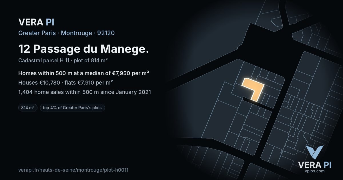 12 Passage du Manege, Montrouge at night – the plot lit, the parcels around coloured by the prices near them
