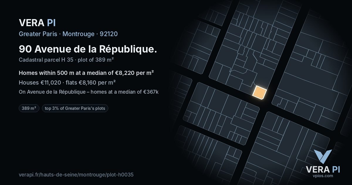 90 Avenue de la République, Montrouge at night – the plot lit, the parcels around coloured by the prices near them