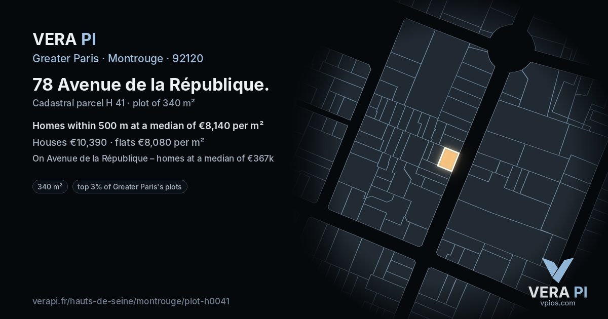 78 Avenue de la République, Montrouge at night – the plot lit, the parcels around coloured by the prices near them