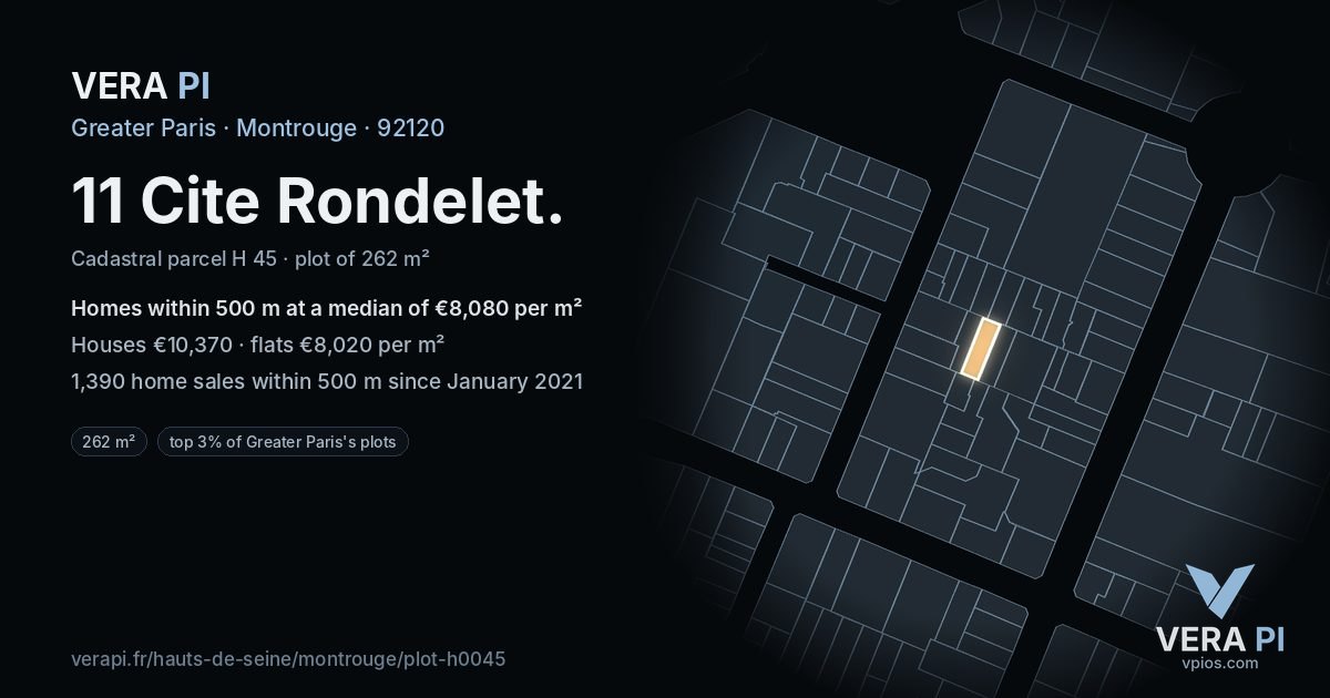 11 Cite Rondelet, Montrouge at night – the plot lit, the parcels around coloured by the prices near them