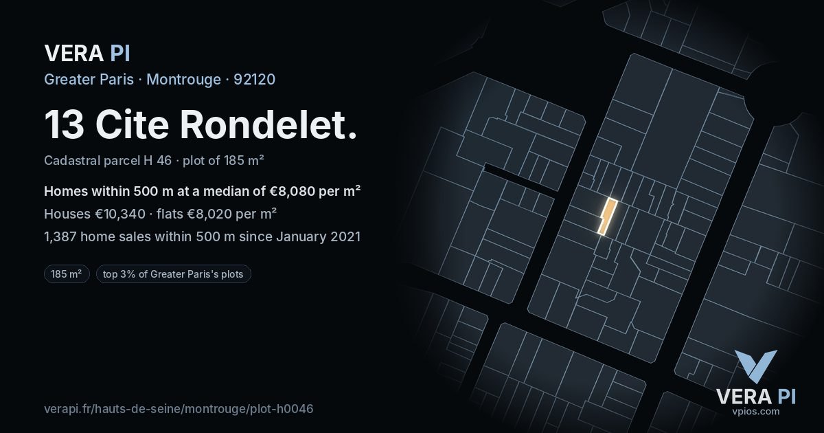 13 Cite Rondelet, Montrouge at night – the plot lit, the parcels around coloured by the prices near them