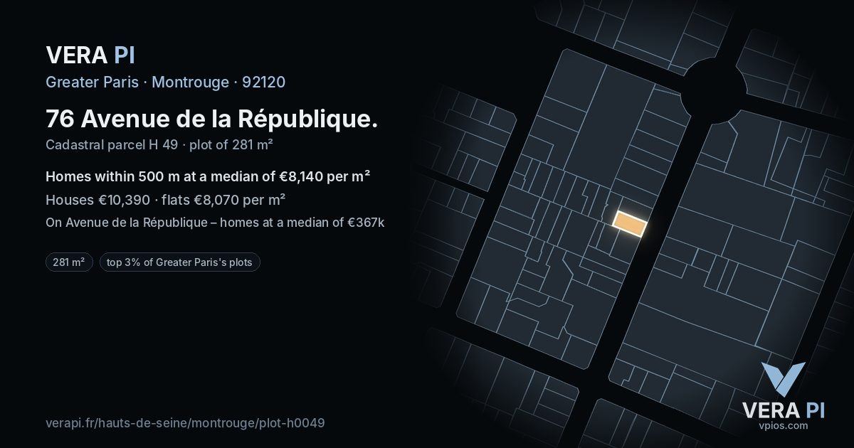 76 Avenue de la République, Montrouge at night – the plot lit, the parcels around coloured by the prices near them