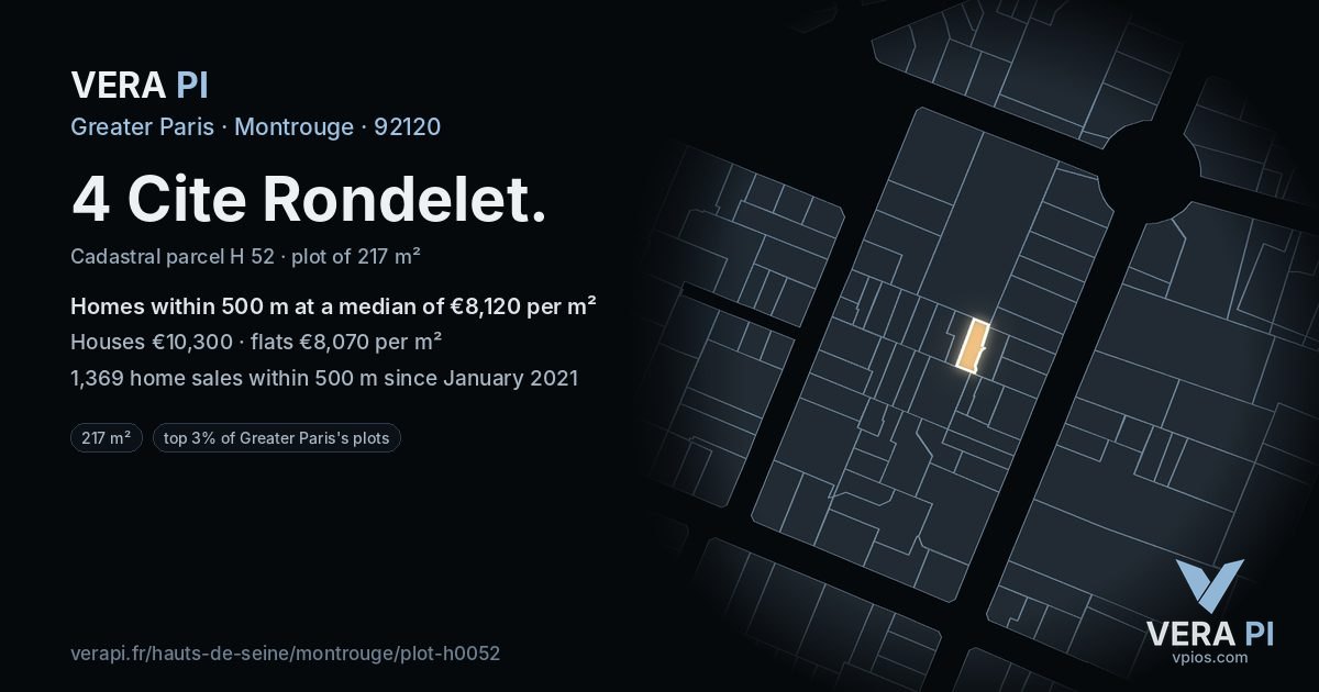 4 Cite Rondelet, Montrouge at night – the plot lit, the parcels around coloured by the prices near them